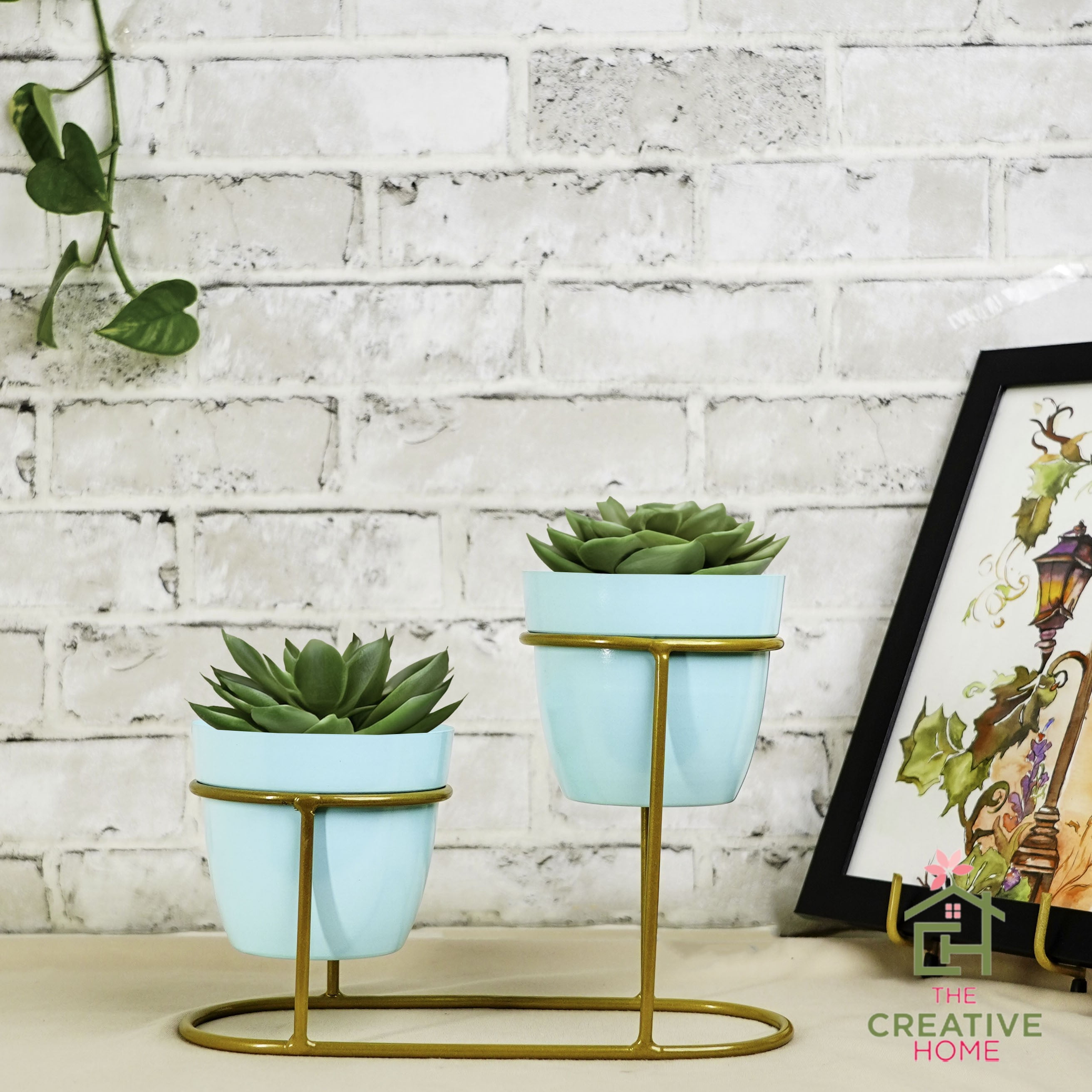 Aurum Twins Double Stand Planter - Aqua