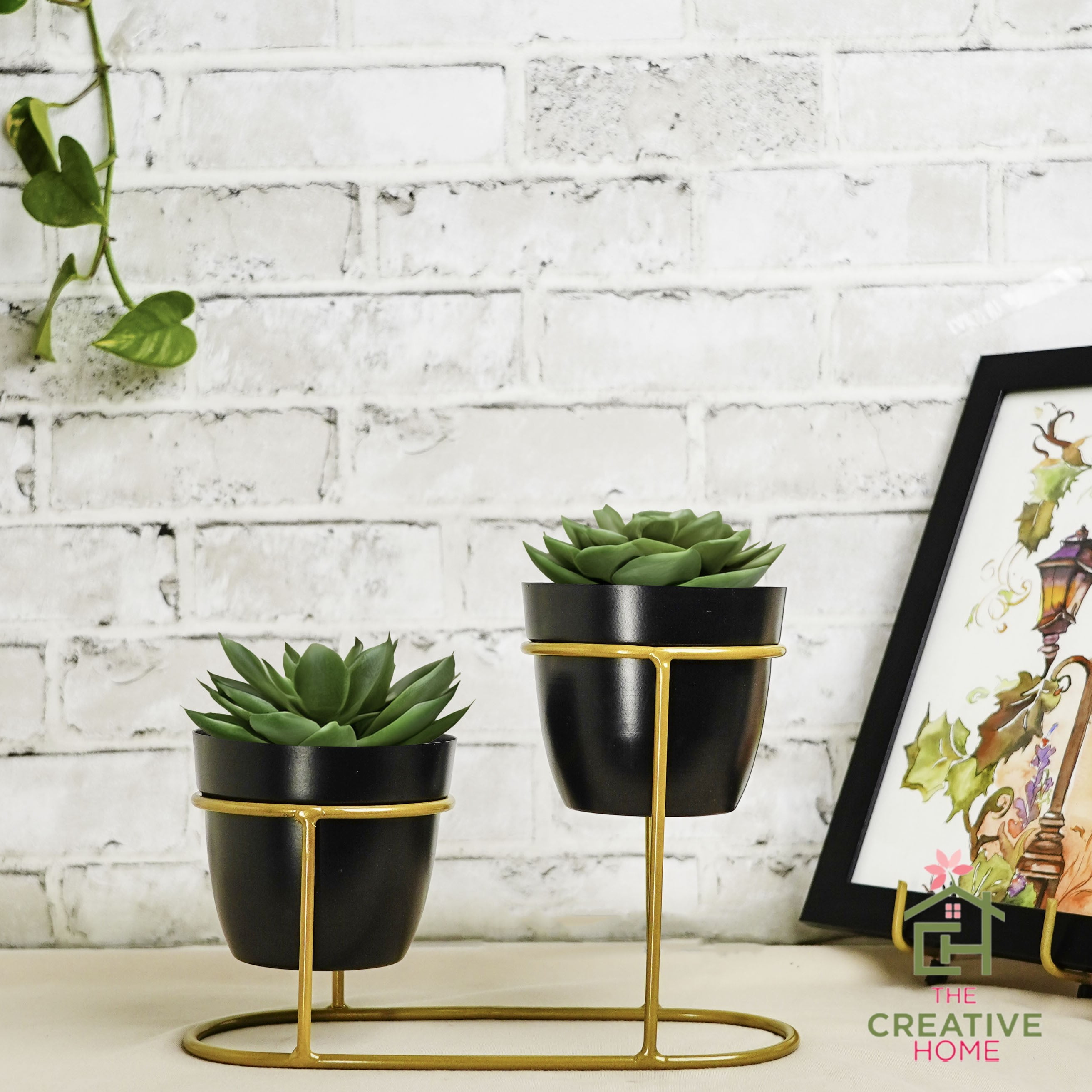 Aurum Twins Double Stand Planter - Black