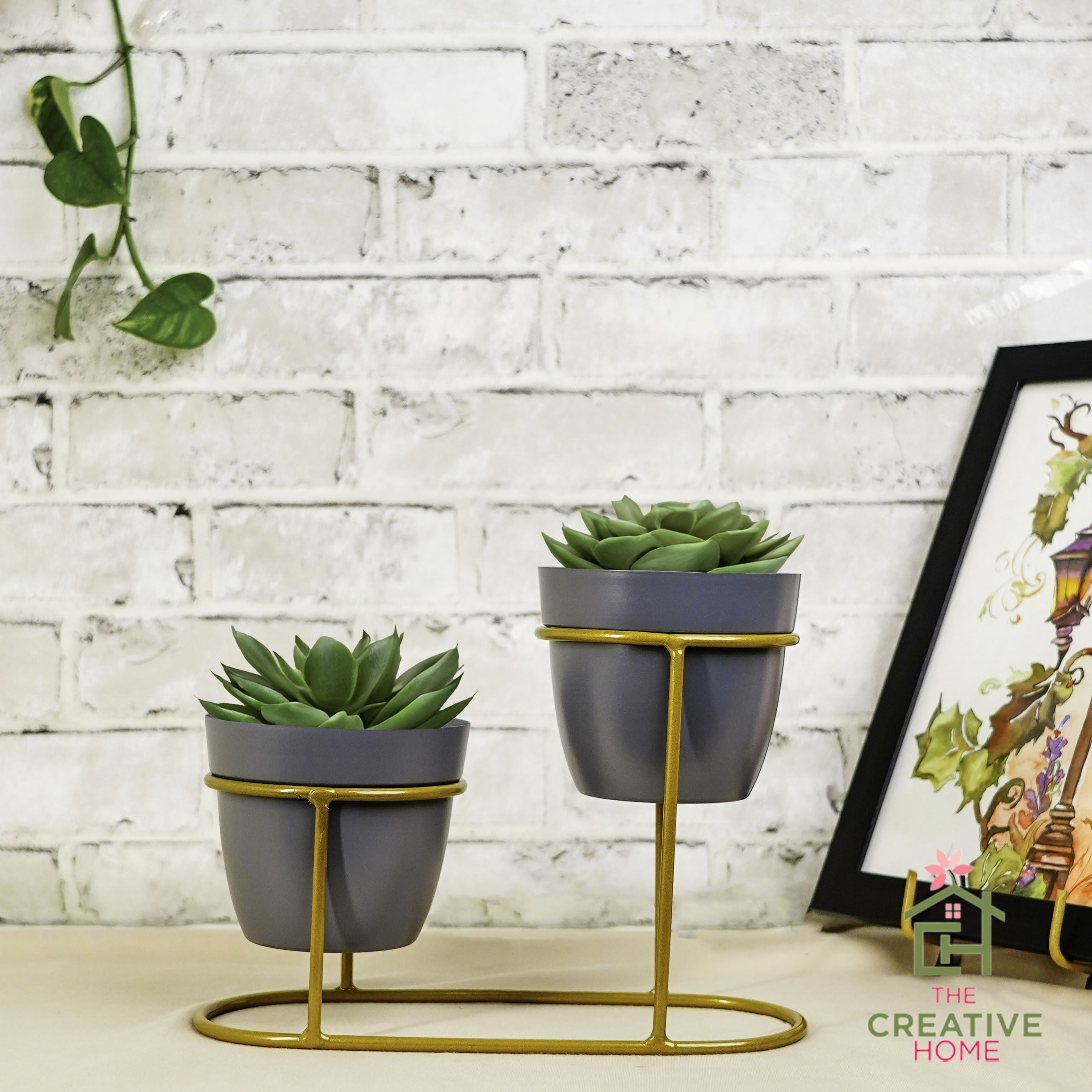 Aurum Twins Double Stand Planter - Grey